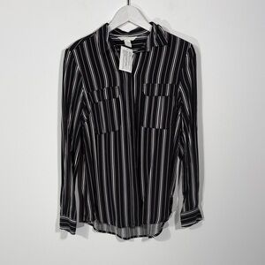 H&M Women's Black and White Striped Button-Down Shirt